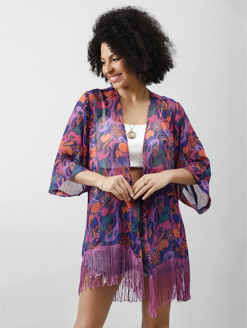 women printed regular fringed hem shrug - 21854431 -  Standard Image - 0