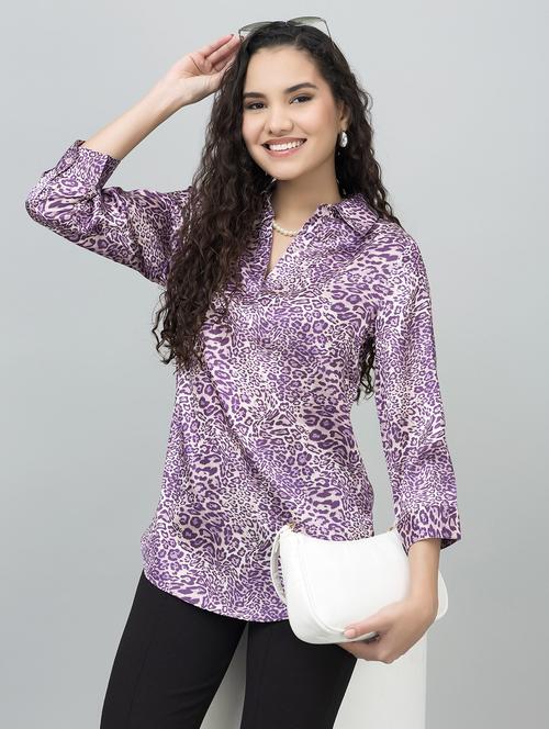 women animal print collared high low tunic - 21854435 -  Standard Image - 0