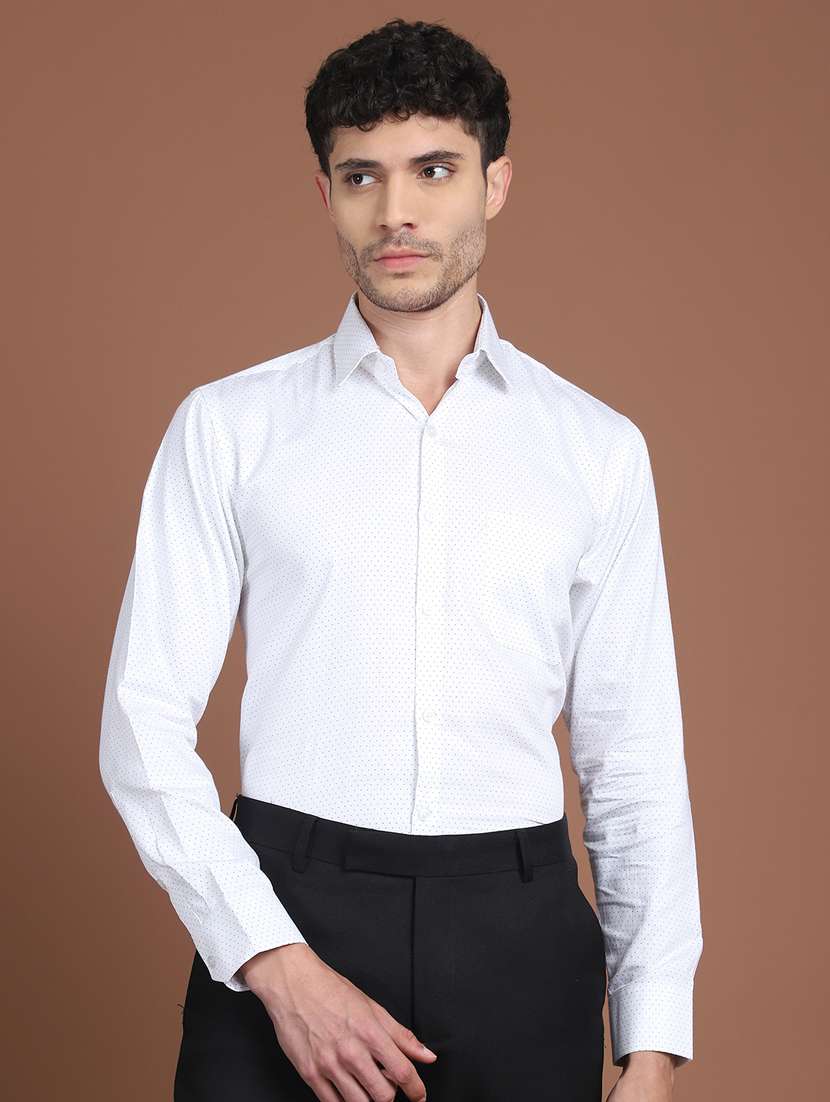 men polka dot long sleeve slim fit formal shirt
