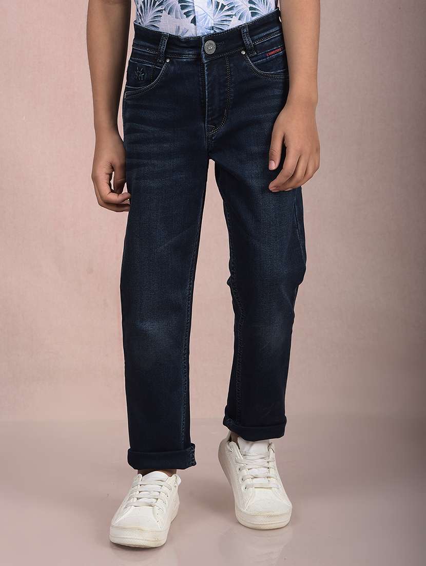 boys solid mid rise slim fit jean