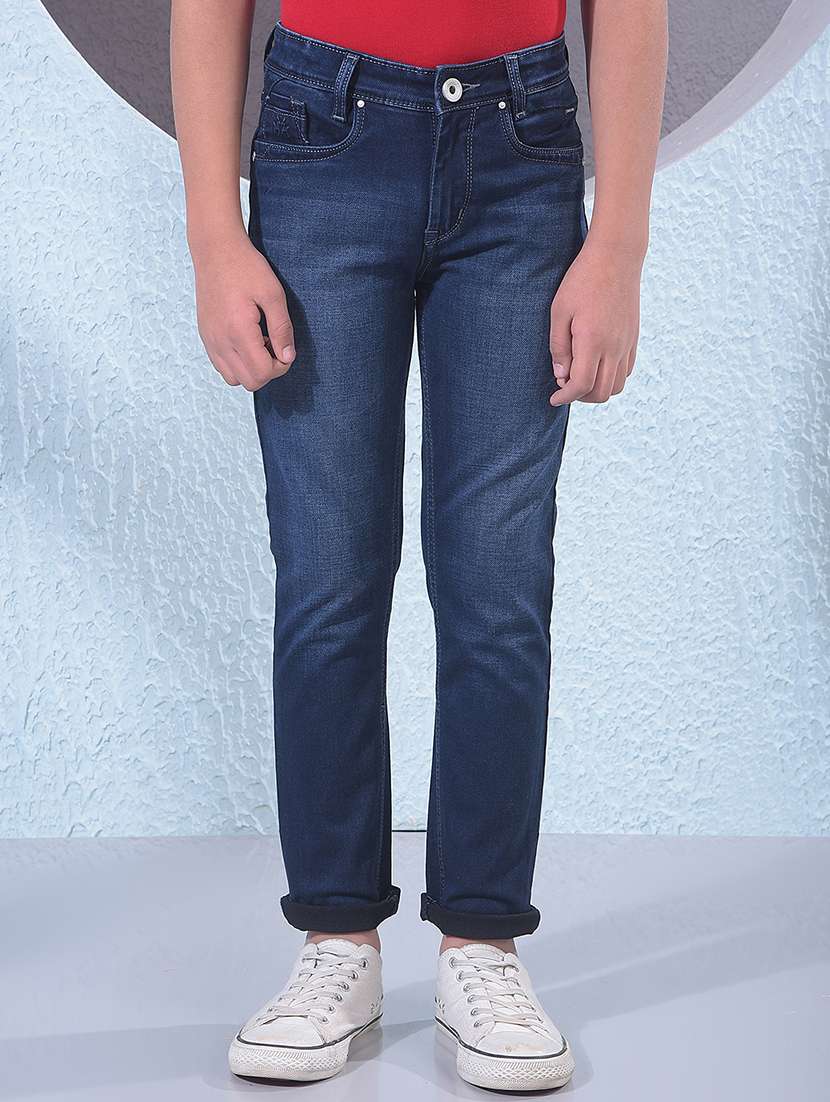 boys solid mid rise slim fit jean
