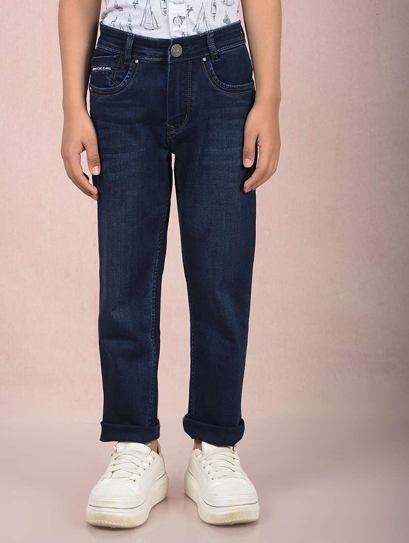 boys solid mid rise slim fit jean