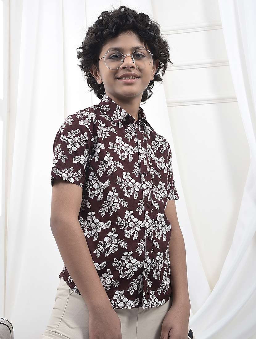 boys floral short sleeve casual shirt