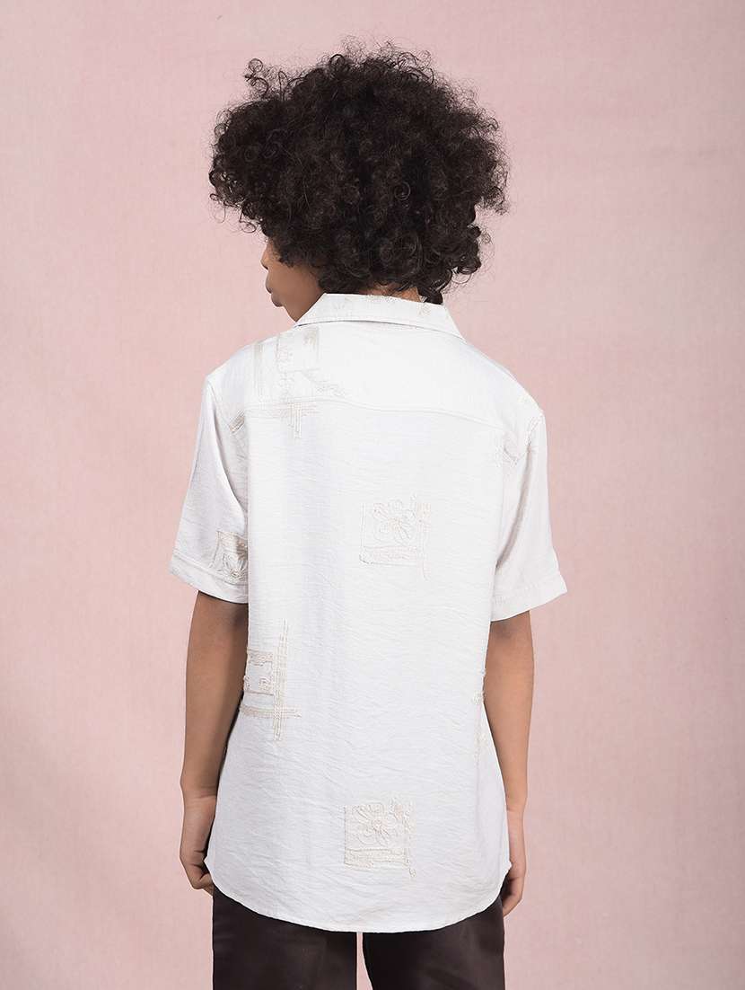 boys off white cuban collar embroidered casual shirt - 21854562 -  Standard Image - 3