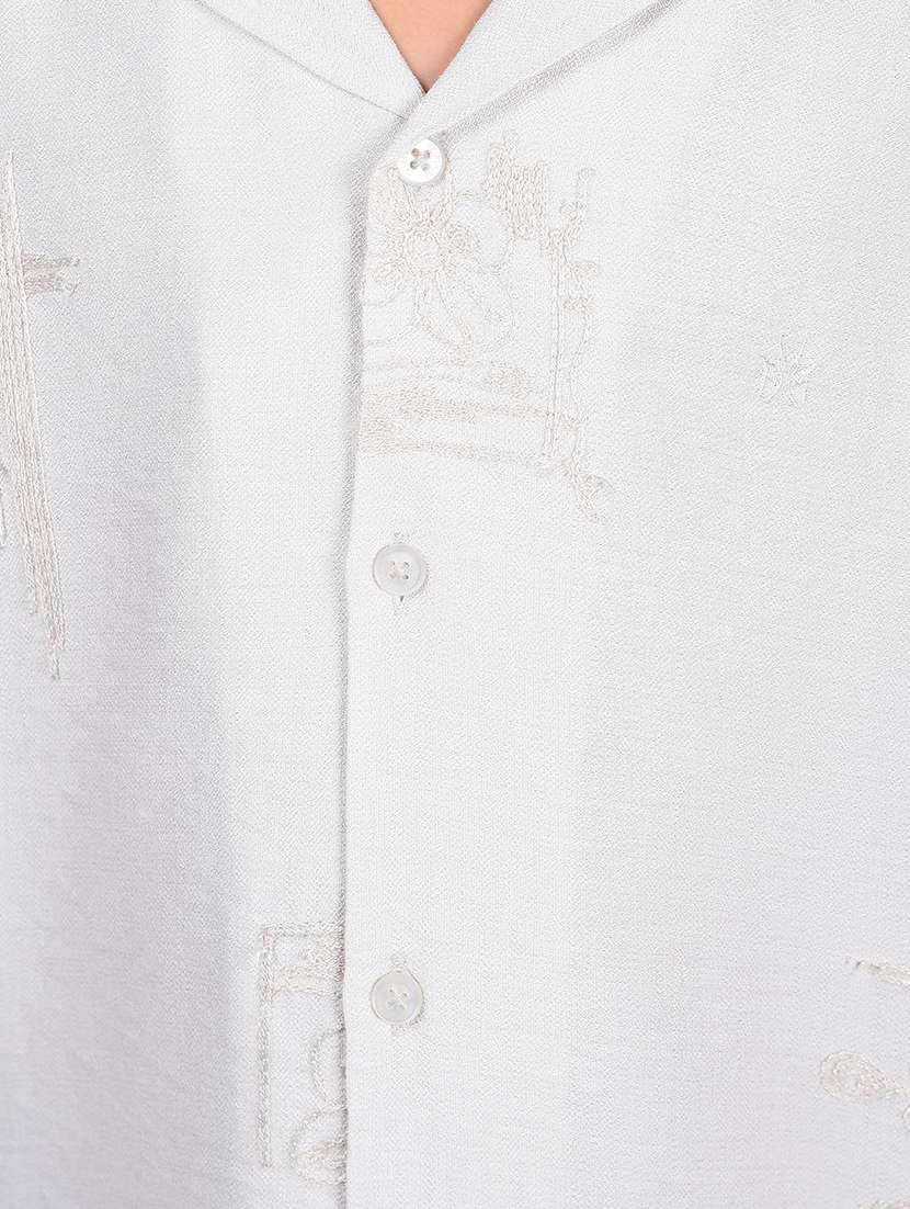boys off white cuban collar embroidered casual shirt - 21854562 -  Standard Image - 5