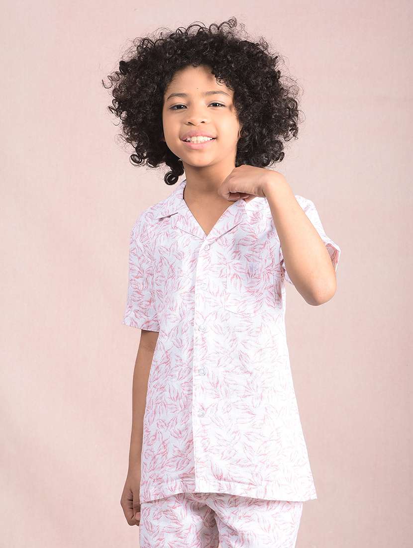 boys printed cuban collar casual shirt