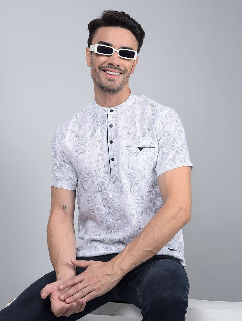 men printed short sleeve short kurta