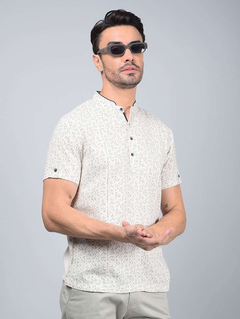 men printed short sleeve short kurta