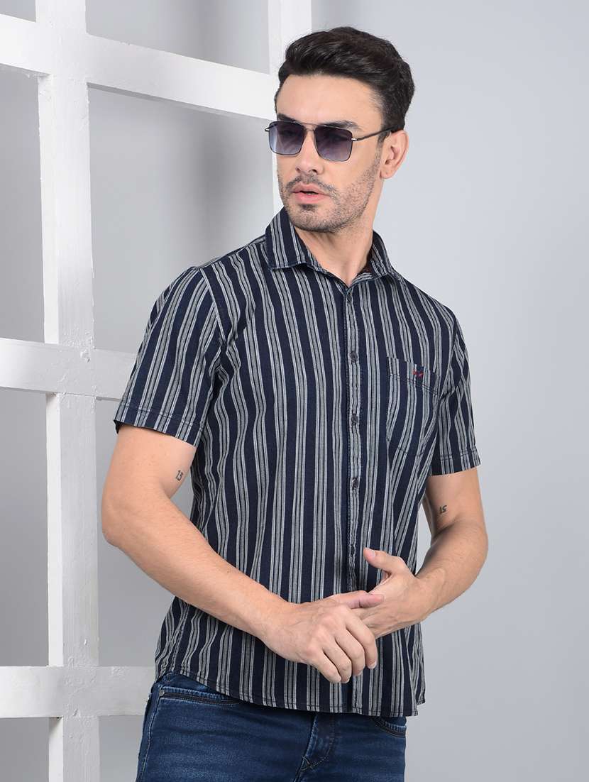 men stripes short sleeve regular fit casual shirt