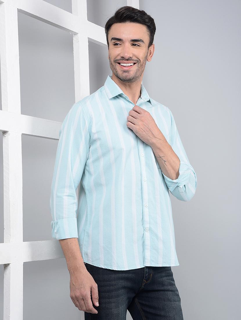 men striped long sleeve slim fit casual shirt