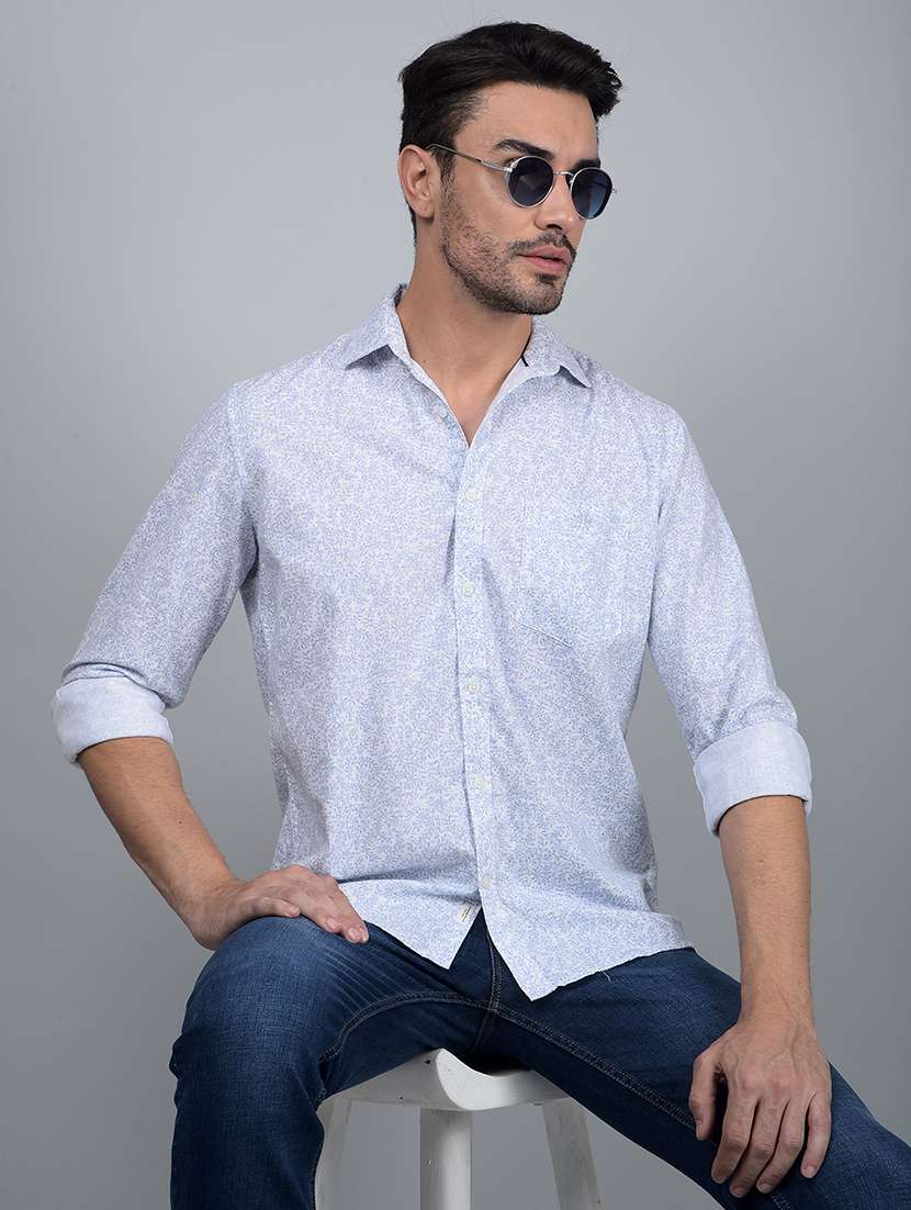 men printed long sleeve slim fit casual shirt