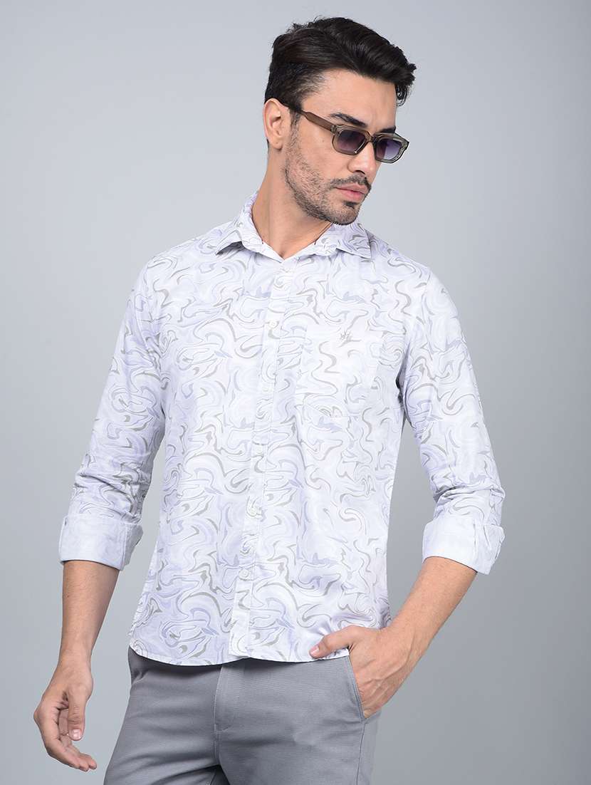 men abstract long sleeve slim fit casual shirt