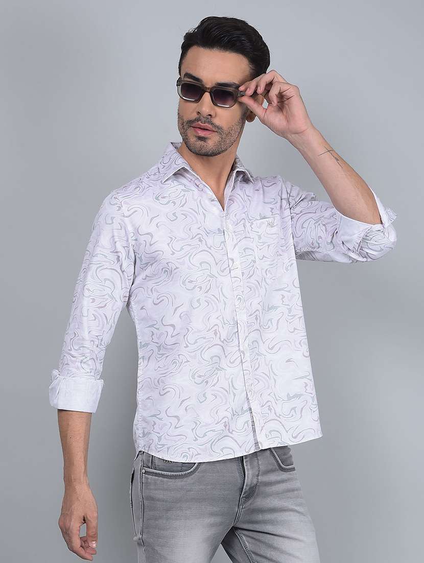 men abstract long sleeve slim fit casual shirt