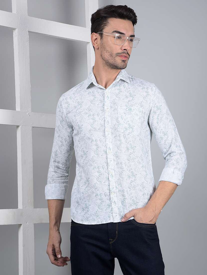 men floral long sleeve slim fit casual shirt