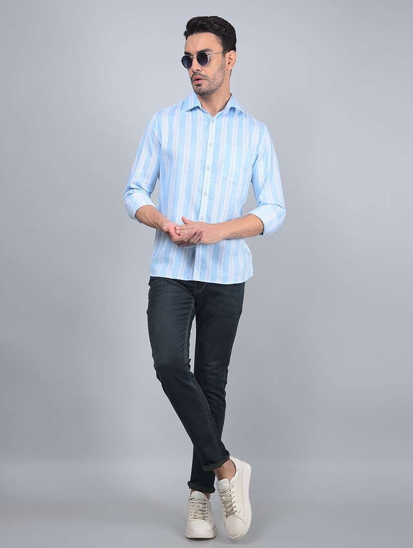men stripes long sleeve slim fit casual shirt - 21854635 -  Standard Image - 5