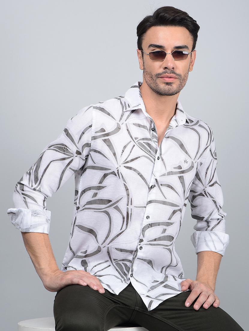 men printed long sleeve slim fit casual shirt