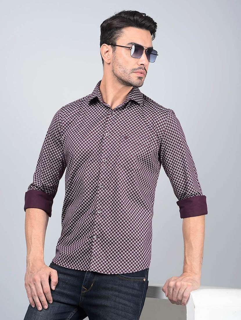 men printed long sleeve slim fit casual shirt