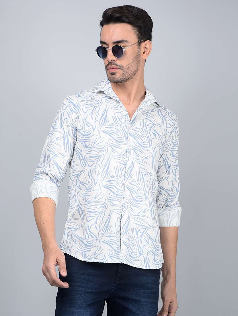 men printed long sleeve slim fit casual shirt