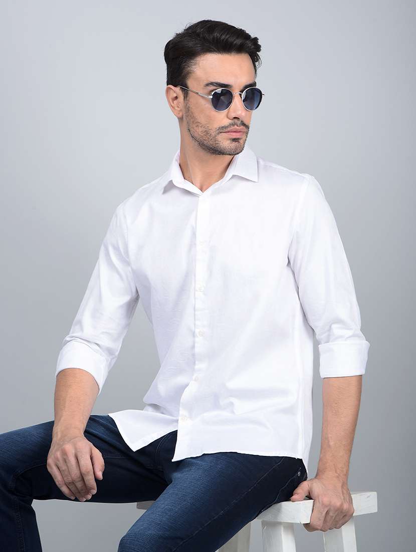 men solid long sleeve slim fit casual shirt