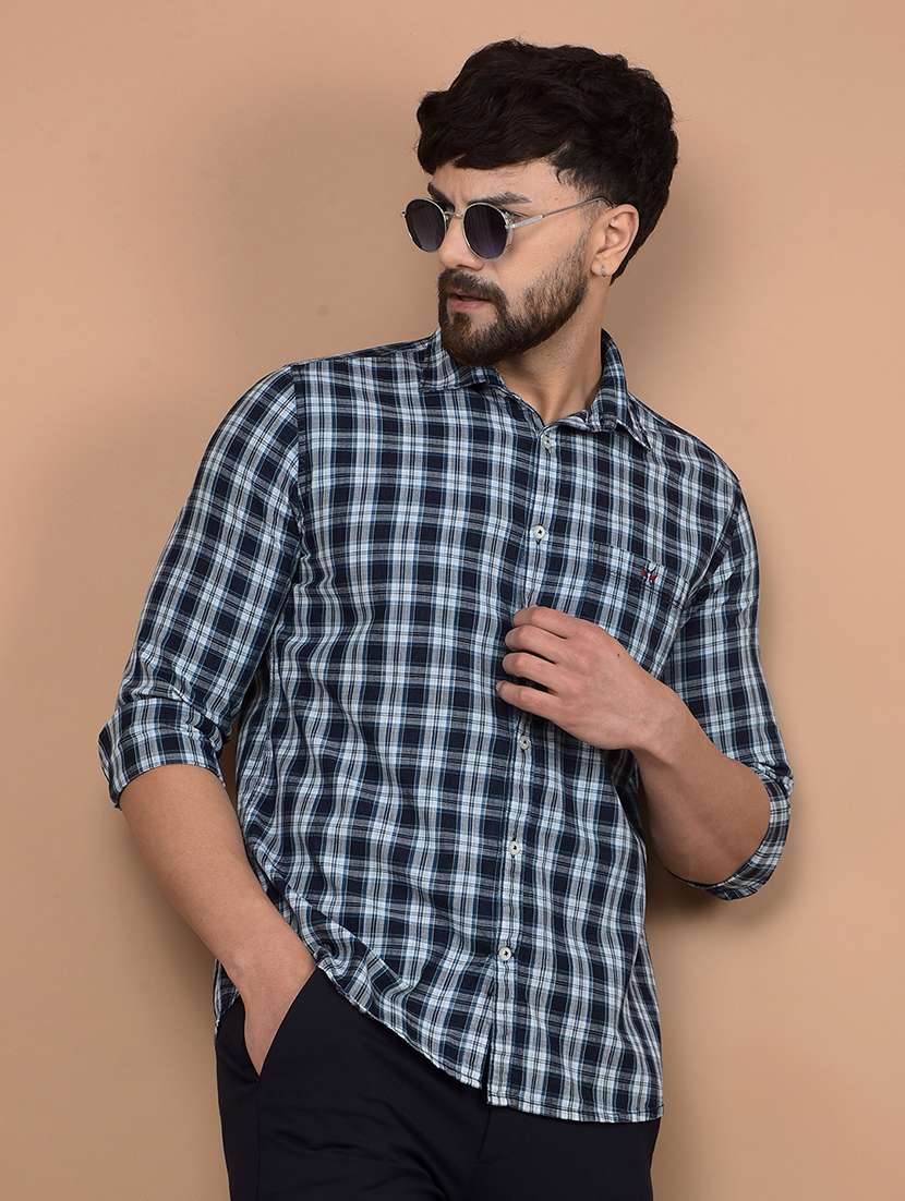 men checked long sleeve slim fit casual shirt 