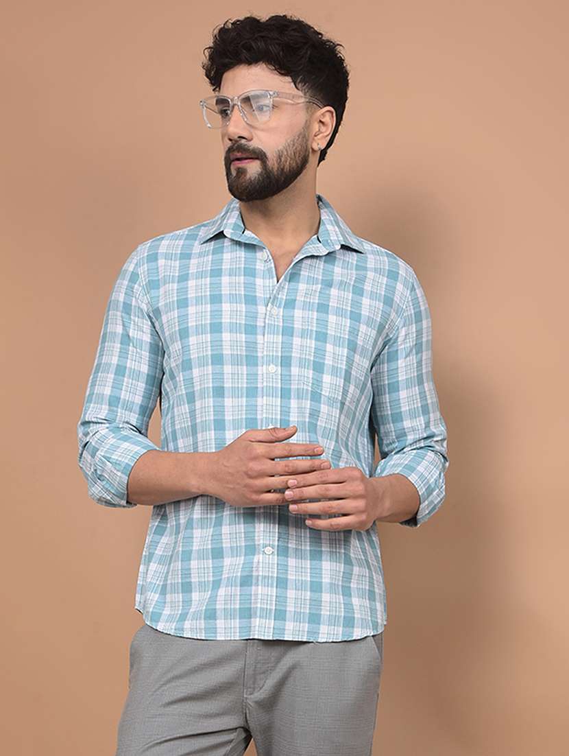 men checked long sleeve slim fit casual shirt 