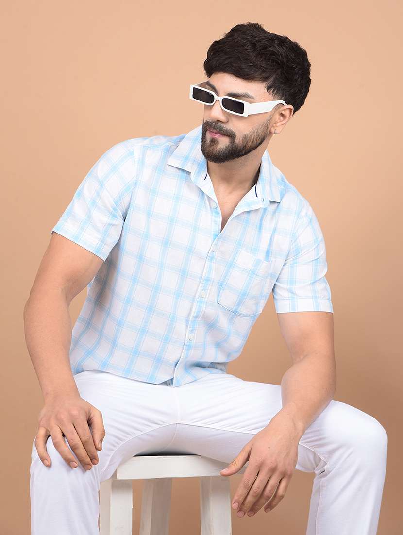 men checked short sleeve slim fit casual shirt 