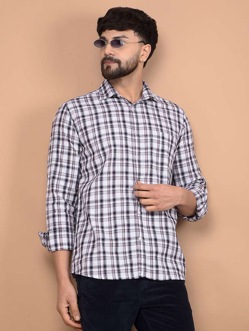 men checked long sleeve slim fit casual shirt 