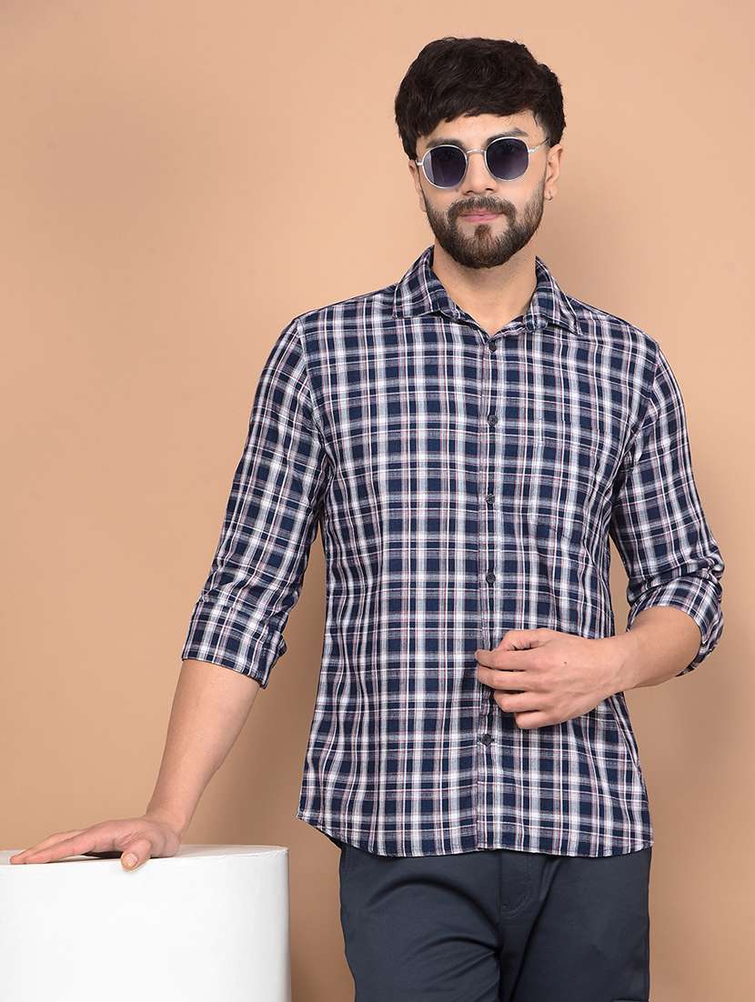 men checked long sleeve slim fit casual shirt 