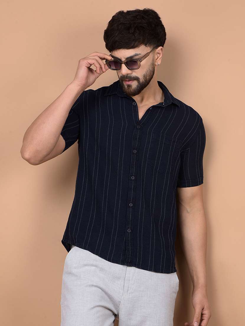 men stripes short sleeve slim fit casual shirt 