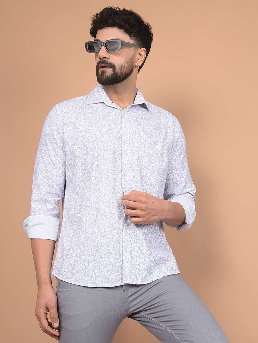 men self design long sleeve slim fit casual shirt 