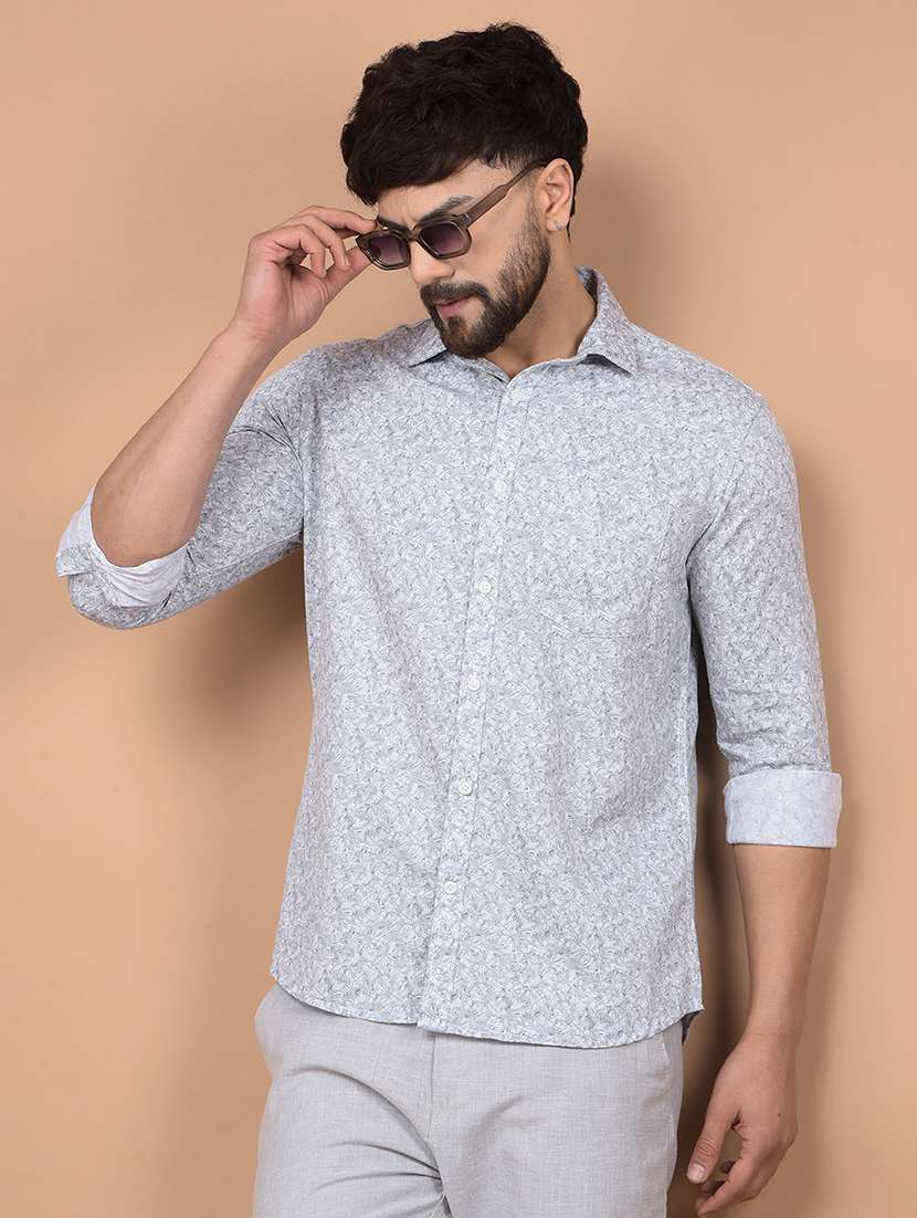 men self design long sleeve slim fit casual shirt 