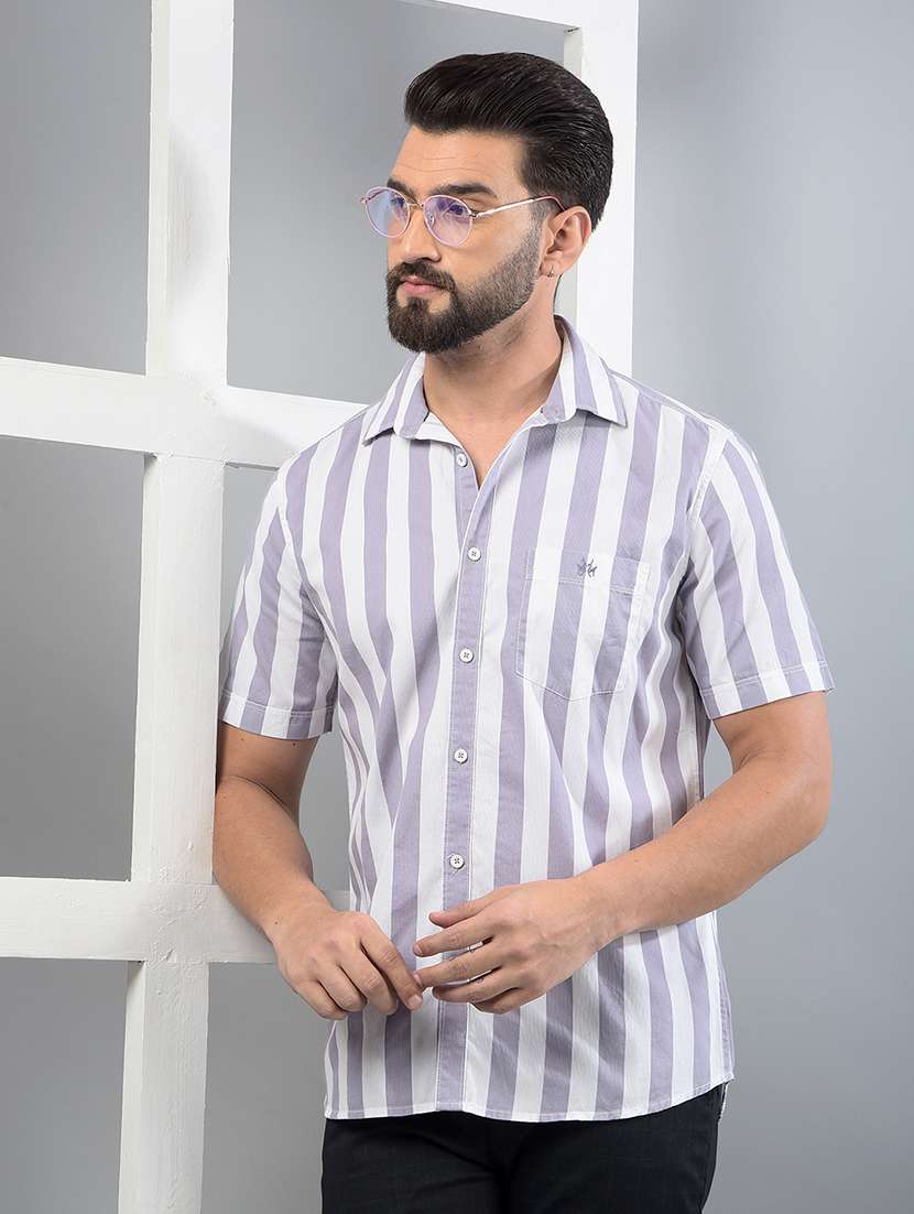 men stripes short sleeve slim fit casual shirt 