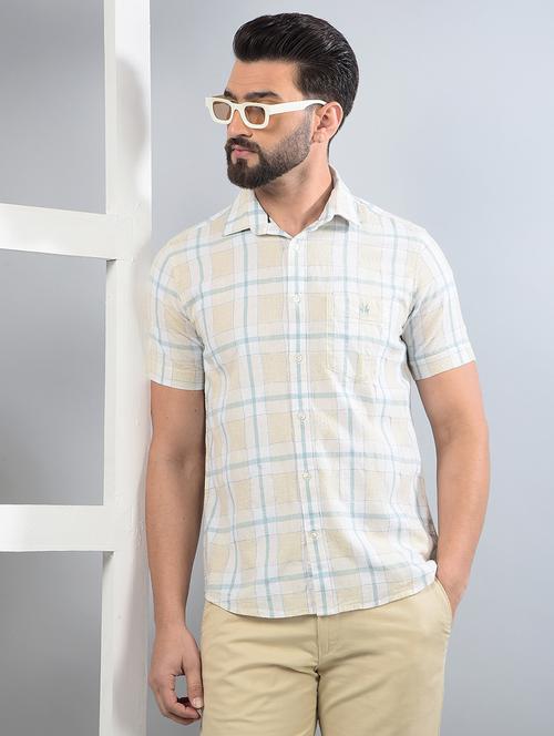 men checked short sleeve slim fit casual shirt - 21854692 - Standard Image - 0