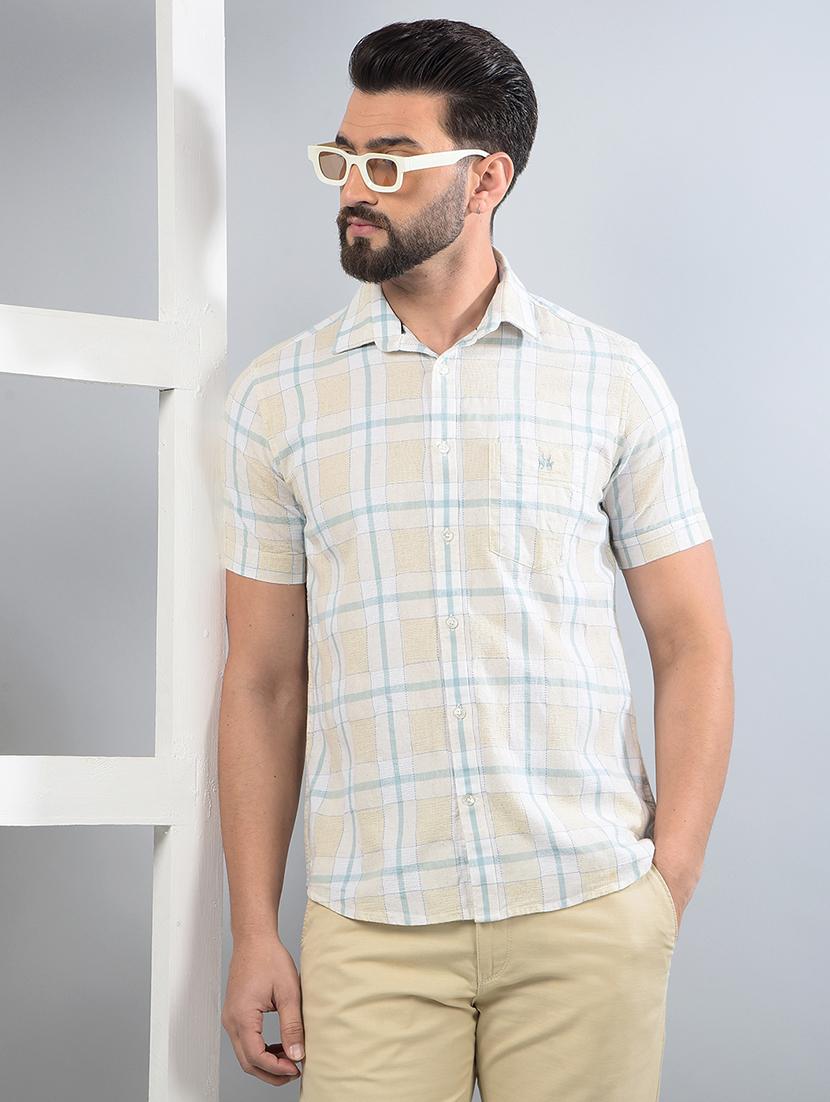 men checked short sleeve slim fit casual shirt - 21854692 - Zoom Image - 0