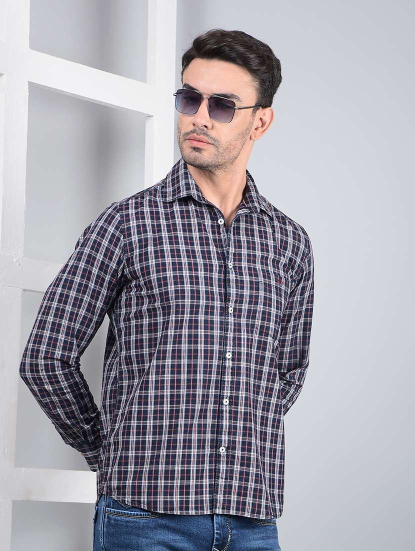 men checked long sleeve slim fit casual shirt 