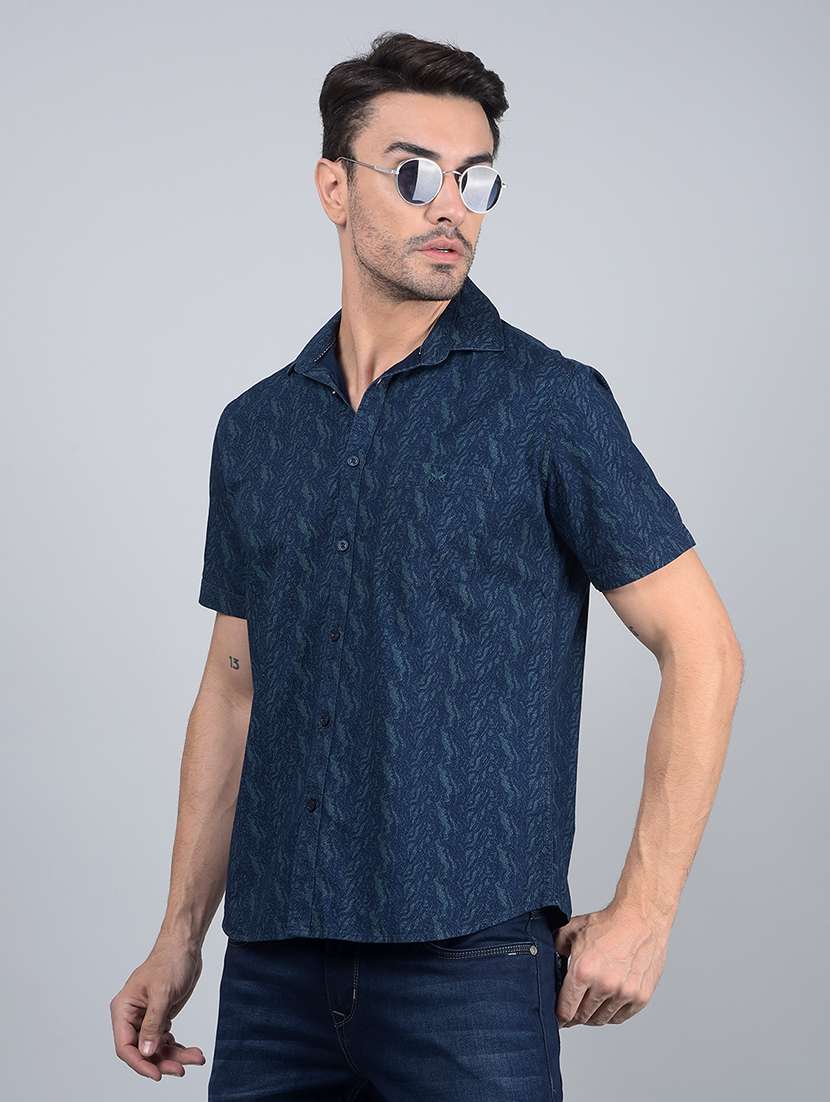 men printed short sleeve slim fit casual shirt 