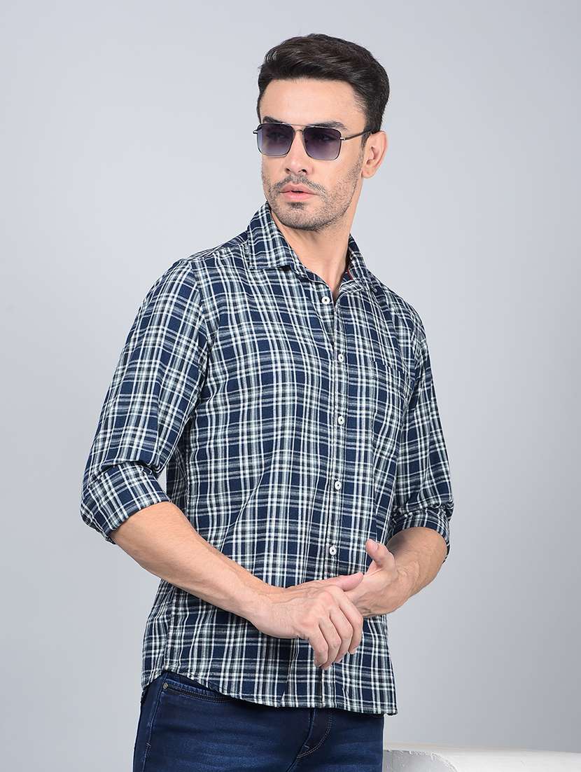 men checked long sleeve slim fit casual shirt 