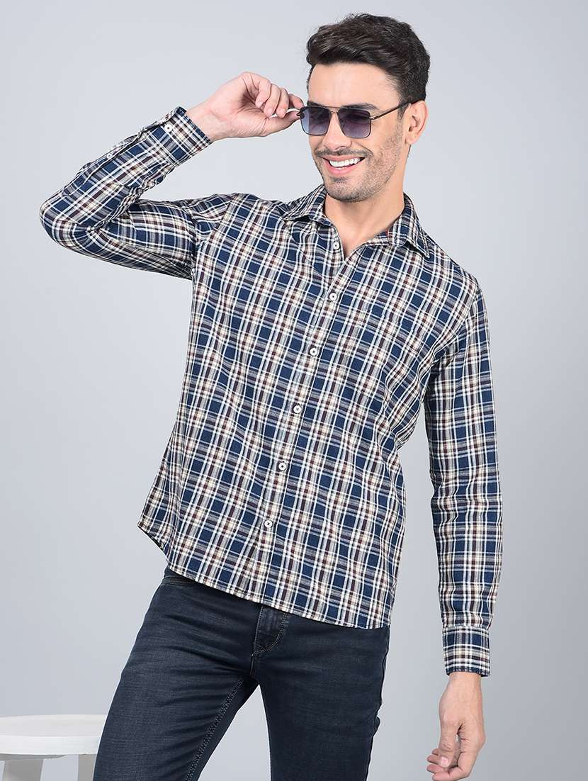 men checked long sleeve slim fit casual shirt 