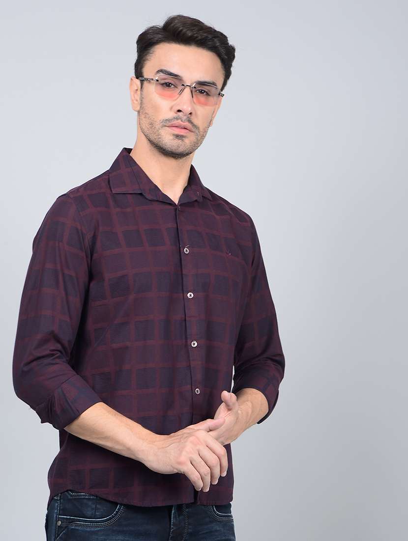 men checked long sleeve slim fit casual shirt 