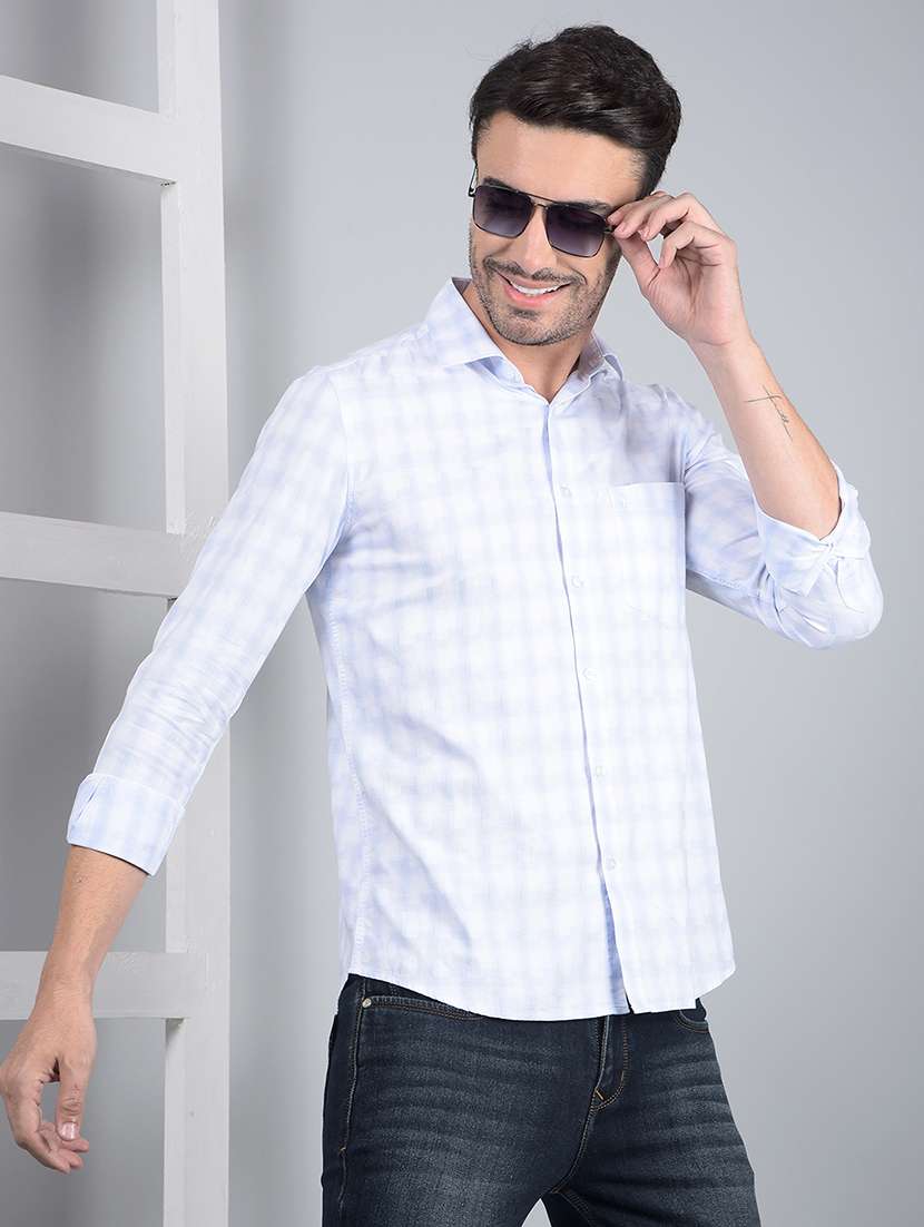 men checked long sleeve slim fit casual shirt 