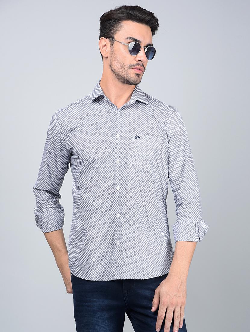 men printed long sleeve slim fit casual shirt 