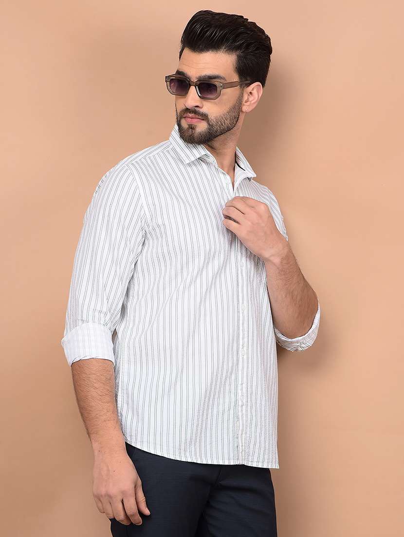 men stripes long sleeve slim fit casual shirt 