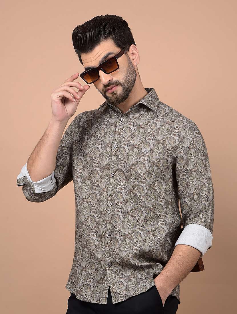 men printed long sleeve slim fit casual shirt 