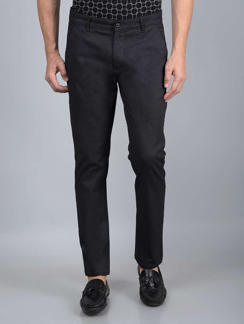 men grey solid mid rise chinos casual trouser