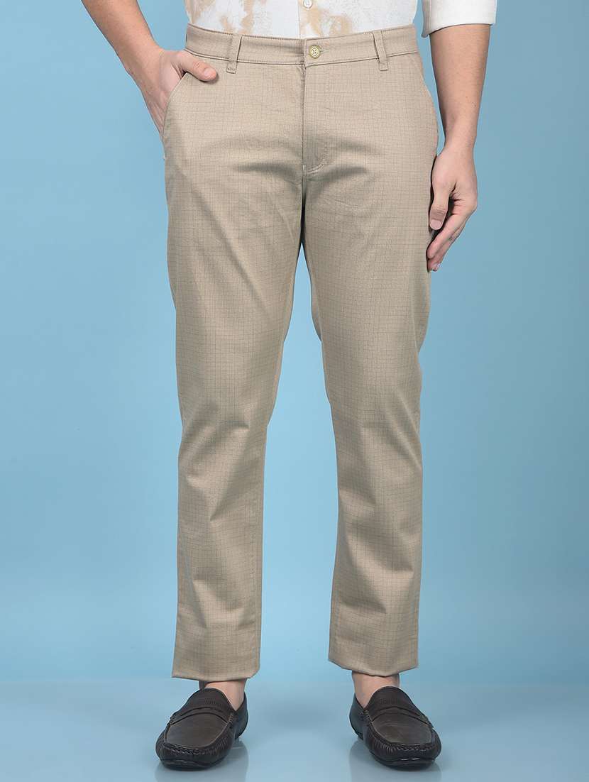 men khaki solid mid rise chinos casual trouser
