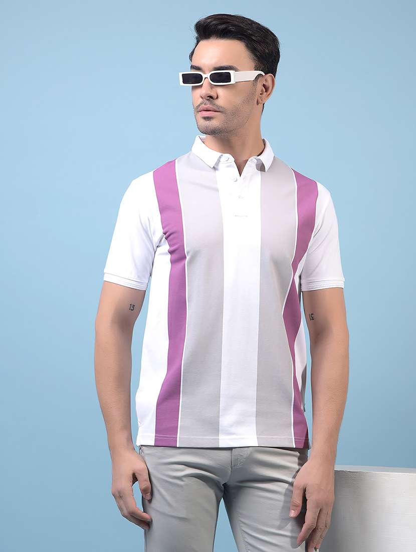 men stripes short sleeve slim fit polo t-shirt