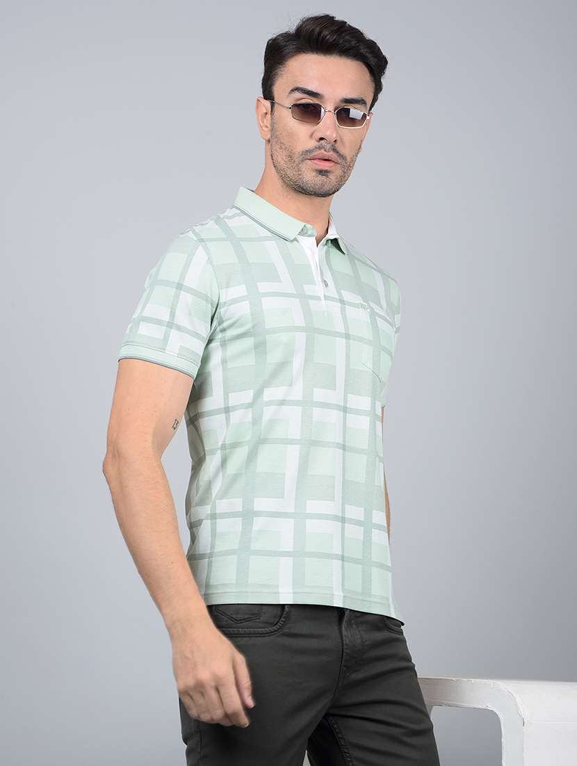 men checked short sleeve slim fit polo t-shirt