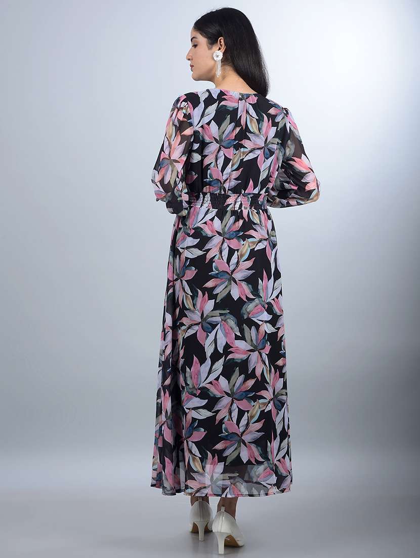 women printed puff sleeves fit & flared dress - 21854809 - Standard Image - 3
