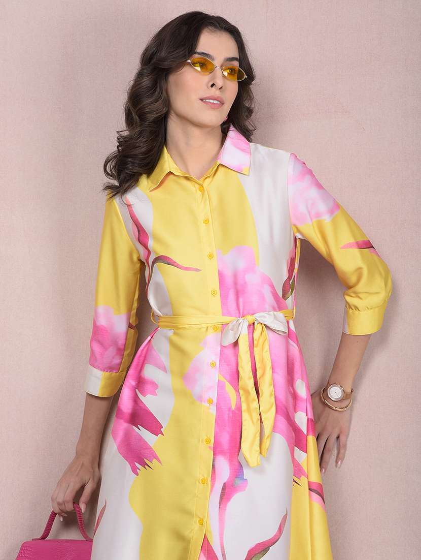 women floral print collared high low dress