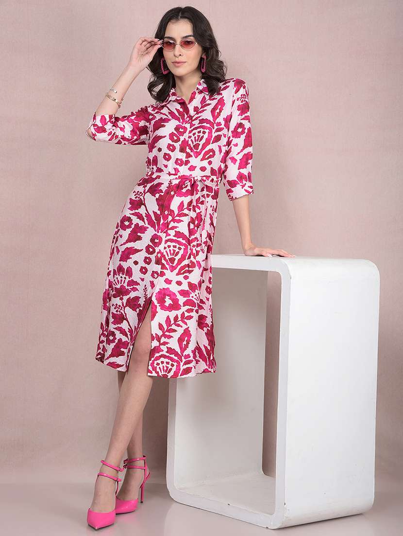 women printed collared shirt dress